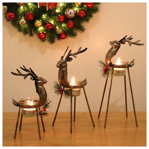 3 Pack Metal Reindeer Tea Light Candle Holders Christmas Deer Votive Candle Holder Set for Table  Christmas Decorations
