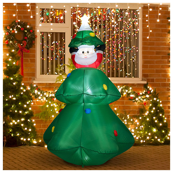 Christmas Inflatable Tree Decoration with Santa Claus  6 FT Blow Up Xmas Decorations with LED for Yard  Outdoor  Indoor  Garden  Lawn