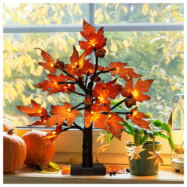 Fall Lighted Maple Tree Decoration  Fall Decorations  24 LED Thanksgiving Decorations Table Lights  Maple Decorations for Home with Warm White Lights